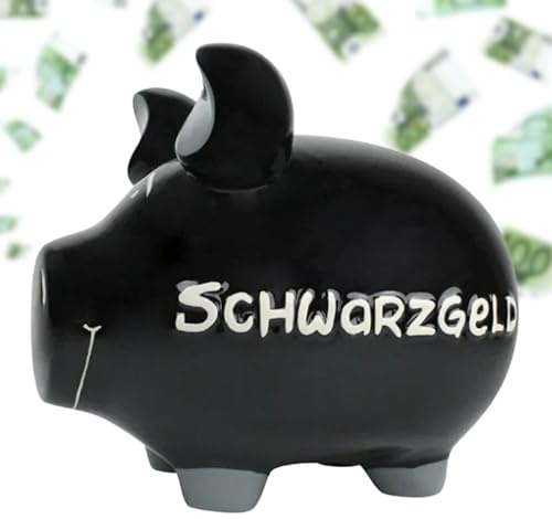 Lustiges SCHWARZGELD Sparschwein schwarz, weiß - Große 17 cm Erwachsenen Keramik Spardose