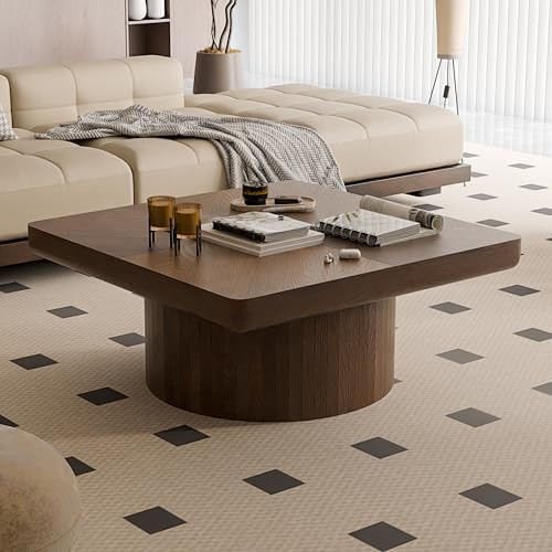 FammyLoft Couchtisch mit Stauraum, Modern Square CoffeeTable mit Parquet Pattern, Klein Kaffeetisch für Kid & Pet Friendly, Sofa Tisch, Center für Wohnzimmer/Balkon/Schlafzimmer, 78cm, Nussbaum