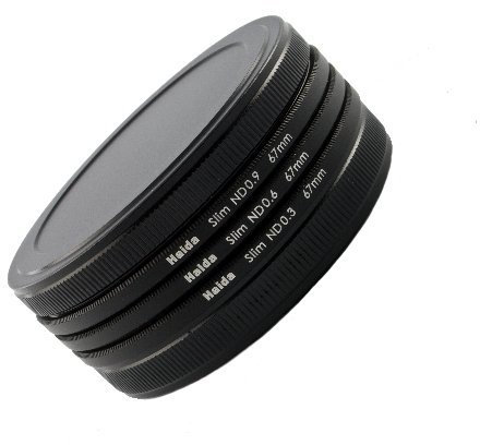 Slim Graufilter Set bestehend aus ND2x, ND4x, ND8x Filtern 49m inkl. Stack Cap Filtercontainer und passendem Cap