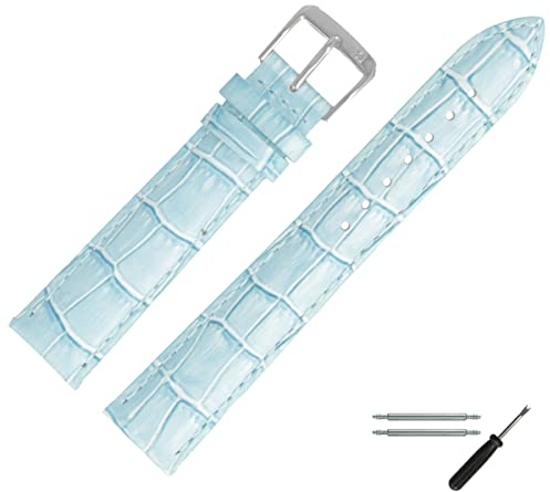 MARBURGER Uhrenarmband 18mm Leder Tuerkis Silber Alligator Prägung Mit Naht - Montage Set 1431859000120