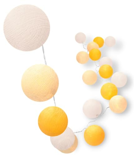 CREATIVECOTTON LED Lichterkette mit Cotton Balls inkl. Timer und Dimmer (Sunny Mood, 20 Kugeln)