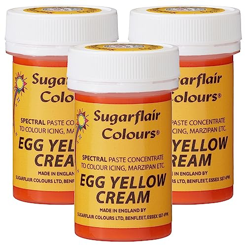 Sugarflair Spectral Egg Yellow/Cream Food Colouring Paste, Highly Concentrated for Use with Sugar Pastes, Buttercream, Royal Icing or Cake Mix, Vibrant Colour Dye - 25g (Pack of 3)