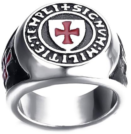 BOBIJOO JEWELRY - Ring Siegelring Orden der Armen Soldaten Christi Templar Templi Signum Militi - 20,1 (10 US), Edelstahl 316
