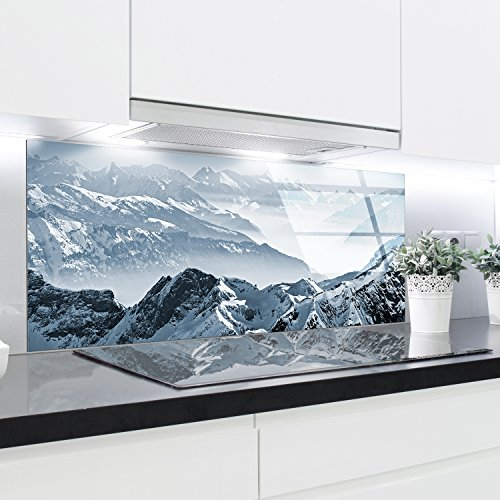 Splashback Verre Trempé Résistant à la Chaleur Décoratif - 125x50cm - 4mm d'épaisseur - Parfait derrière les cuisinières à gaz, céramique et induction - Facile à nettoyer et à accrocher