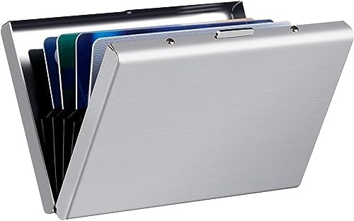 Titulaire de la Carte de crédit, Porte Carte de crédit, Hamosky Etui Aluminium pour Carte bancaire, Etui de Carte de Visite métal, RFID Protection Carte, Porte Monnaie, 6 Slots,Argent