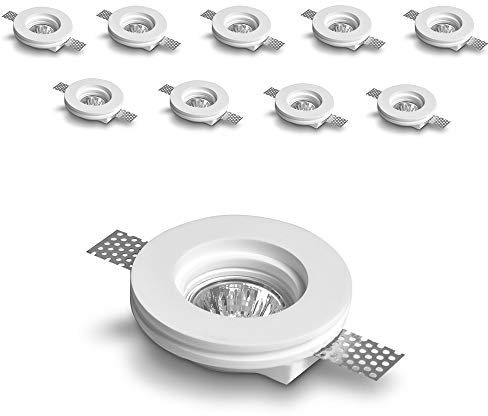 Eurekaled® - 10pz Portafaretto Tondo in Gesso CERAMICO da Incasso per GU10 e MR16 in cartongesso cod. PF1233