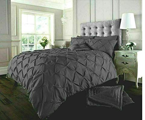 RAYYANLINEN 3PCs PINTUCK PLEATED DUVET COVER BEDDING SET WITH PILLOWCASES (Charcoal Grey, KING)