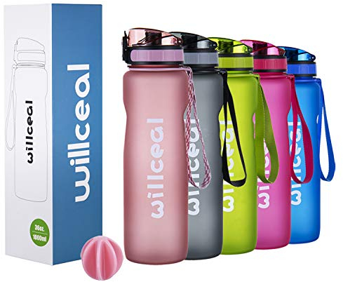 Sport Trinkflasche, BPA Frei Tritan,1L (36oz), Premium Auslaufsicher Kunststoff Wasserflasche Sport, Sportflasche für Camping Freien, Radfahren, Wandern, Yoga, Gym und mehr (Roségold, 1000ml)