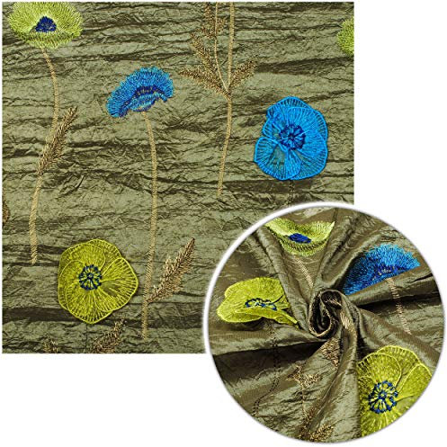 Stoff - Meterware am Stück - TAFT - Taftstoff/edler Feststoff - grün/Oliv - 3D Effekt - aufgestickte Blumen & Blüten - Stoffe Muster Kleiderstoff Modestof..