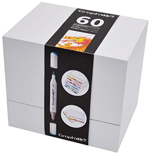 Graph'it Set mit 60 Markern, sortiert, Pinsel/extra fein
