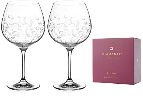 DIAMANTE Lot de 2 verres à gin en cristal de la collection « Floral » gravés à la main