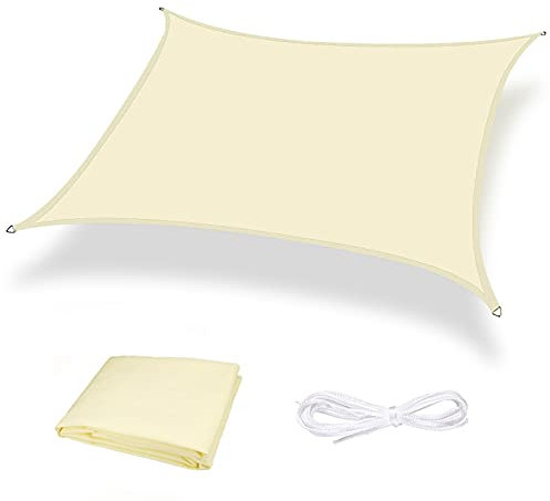 Moboo Sonnensegel Sonnenschutz Sonnendach Balkon Wetterschutz wasserabweisend Winddicht PES 420D 96% UV-Schutz für Garten Outdoor Viereck Rechteck Quadrat Sandm