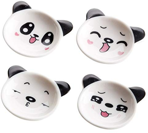 YARNOW Lot de 4 bols à sauce en céramique japonaise - Assiettes à sushi - Assiettes panda - Pour snack et sauce