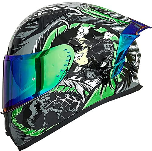 ILM Motorradhelm Integralhelm Herren Damen-Motorcycle Helmet mit 2 Visieren Pinlock-kompatiblen klaren und getönten-Street Bike Motocross Casco DOT&ECE Modell Z501, Legend Green, L