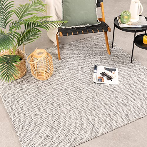 FRAAI | Home & Living In- & Outdoor Teppich Quadrat - Summer Tile Hellgrau - Wetterfest - Polypropylen - Flachgewebe - Balkon, Garten/Terrasse - Terrasse - Rug