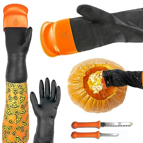 Halloween Moments Kürbisschaber-Handschuh – Bekannt aus dem Shark Tank – Sauberes und lustiges Kürbis-Schnitzset – Schnitzen und reinigen Sie Jack-O-Lantern Guts mit Leichtigkeit und keine Unordnung