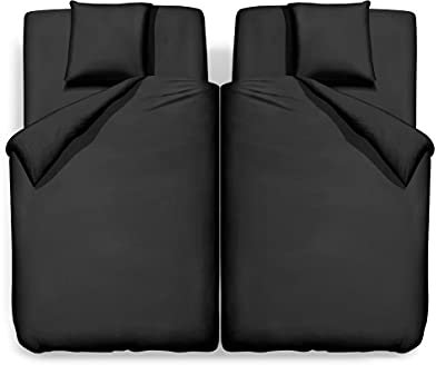 Bettwäsche 135x200 4teilig Einfarbig Schwarz Kissenbezug 80x80 Bettwäsche-Sets Unifarben Microfaser Bettbezug-Set mit Reißveschluss, SHS-5801