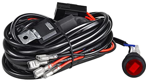 AUXTINGS 3 metri 40A 12V Relè Pulsante rosso universale Cablaggio Kit per cablaggio LED Barra luminosa con interruttore acceso/spento per luci a fendinebbia a LED,2 connettore