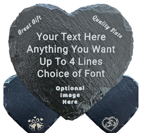 Personalised Engraved Heart Shape Slate Coaster/Placemat - Any Engraving - Optional Image- Hand Finished in UK 11cm or 25cm