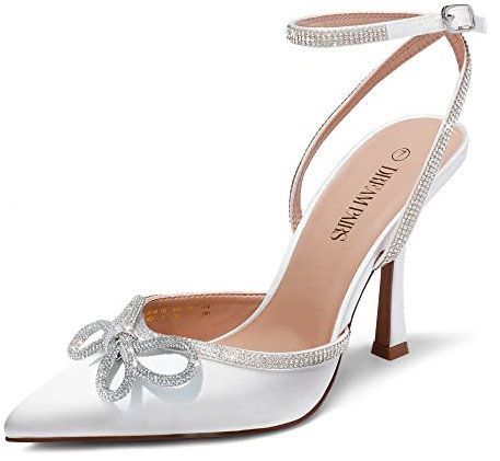 DREAM PAIRS Women's High Heels Destiny Closed Toe Strappy Heels Sexy Rhinestone Ankle Strap Pumps Wedding Bridal Party Dress Shoes SDPU2208W,Size 6.5,White,SDPU2208W
