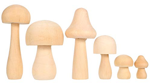 FOMIYES Holzpilze Bemalen, Holz Pilz SetNatürliche, Mushroom Decor, Pilz-Set aus Holz für 6 Stück