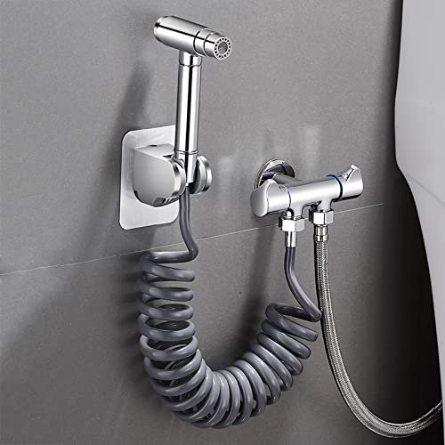BiaoTeng duchas higienicas para wc grifo bidet para wc 1/2 grifo wc higienico sin instalación rociador de inodoro Modo Dual Con Manguera De 3 M G1/2 Grifo Doble Para Bañera,plata B