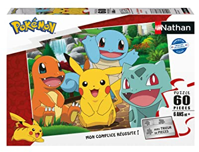 Nathan - Puzzle Enfant - 60 pièces - Les Pokémon au parc - Fille ou garçon dès 6 ans - Puzzle de qualité supérieure - Carton épais et résistant - Aventure - 86187, Bleu