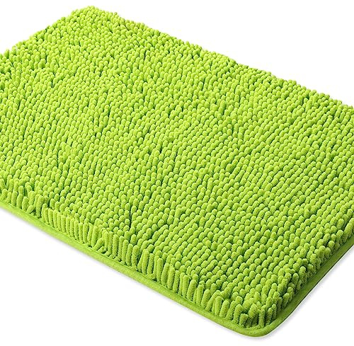 Yeaban Lime Green Bathroom Rugs – Thick Chenille Bath Mats | Absorbent and Washable Bath Rug Non-Slip, Plush and Soft Rugs for Bathroom Floor, Shower, Sink - 20 x 32
