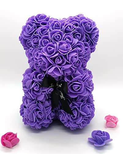 Yarhom Ours Rose, Ours Fleurs Artificielles, Romantique Forever Rose, Saint Valentin Cadeaux d'anniversaire De Noël pour Les Femmes Maman Petite Amie Papa (Violet)