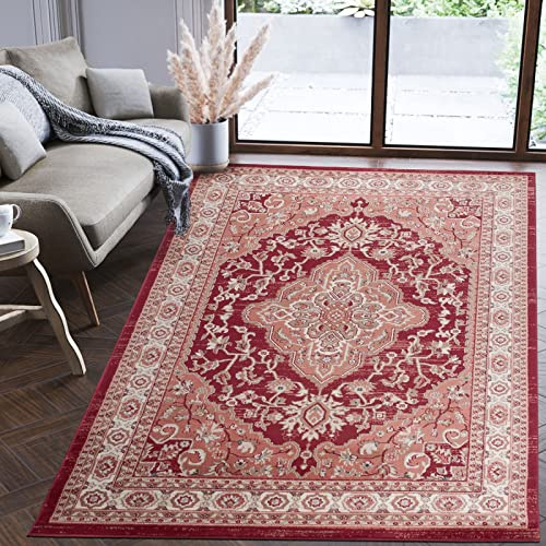 Mazovia Teppich Flur 120x170cm Rot Klassisch Traditionell Weich Mittelflor | Teppich für Eingangsbereich Küche Büro Wohnzimmer Schlafzimmer Pflegeleicht Fußbodenheizungsgeeignet Synthetisch Stilvoll