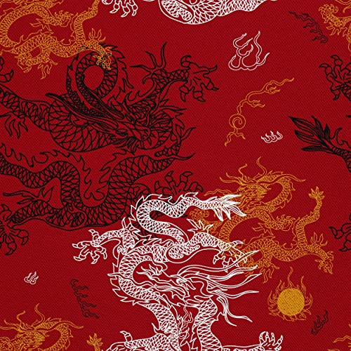 HEKO PANELS Oxford Tissu Imperméable Au Mètre Polyester De Couture D'ameublement Tissus Pour Mobilier Décorative Artisanat Rembourrage Dragons Chinois 2 Mètres 155 x 200 cm