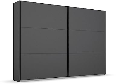 Rauch Möbel Aurelio Schrank Kleiderschrank Schwebetürenschrank, Grau metallic, Schwarz, 2-türig, inkl. 3 Kleiderstangen, 3 Einlegeböden BxHxT 261x210x59 cm