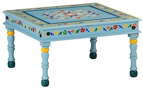 vidaXL Couchtisch, Tisch für Wohnzimmer, Beistelltisch mit viel Platz, Sofatisch Wohnzimmertisch, Türkis Handbemalt Massivholz Mango
