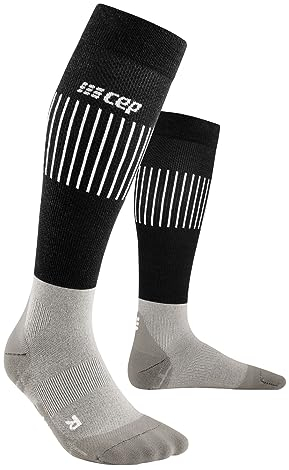 CEP - Leichte Herren Skisocken Merino mit Kompression | schwarz/grau | Gr. IV | L | Ultralight Socks Skiing mit Polsterung | Skisocken Merinowolle, Ski Kompressionsstrümpfe für kraftvolle Beine