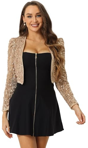 Allegra K Damen Pailletten Jacke Langarm Party Club Offen Glitzer Cardigan Kurzjacke Glitzer Bolero