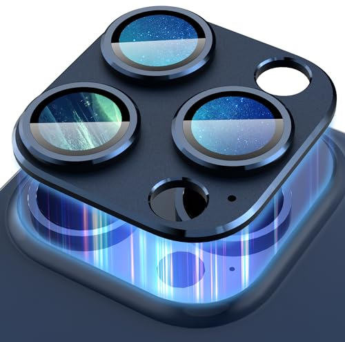 Diruite Camera Lens Cover for iPhone 15 Pro/15 Pro Max Camera Protector, 360°Integrated Frosting Tempering Glass+Aluminum Alloy Lens Protective Film,Blue Titanium