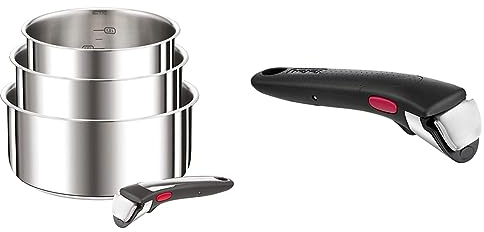 Tefal Ingenio Preference On L898S3 Lot de 4 casseroles avec poignée amovible & Ingenio Poignée amovible noire, Empilable, Amovible, Verrouillage sécurité 3 points, Garantie 10 ans, Expertise