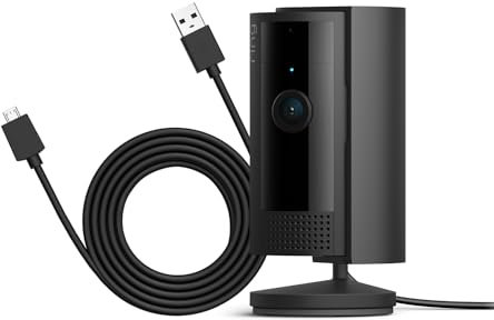 Ring Cámara interior (Indoor Camera 2.ª gen.) + Cable de alimentación de 3 m | Cámara de vigilancia wifi con enchufe para mascotas, vídeo 1080p HD, cubierta de privacidad | 30 días gratis de Ring Home