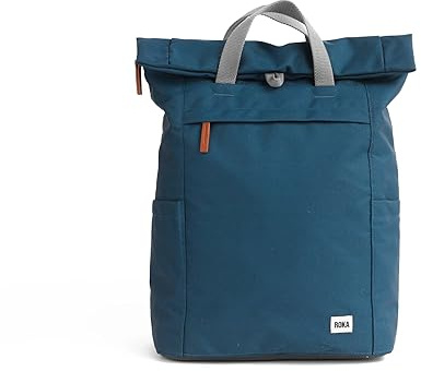 ROKA London Finchley A Large Recycled Canvas (Marine) | Large roll top rucksack with spacious storage, padded laptop sleeve, side bottle pockets, secret pocket and adjustable straps