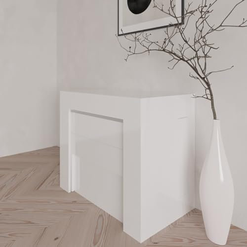 VE.CA - Kit Karen - Consolle Allungabile - Con 2 Panche Allungabili - In Legno - Dimensioni: 90x77x53,5 a 300 cm - Colore: Bianco Laccato Lucido - Arredo, cucina, casa - Made in Italy