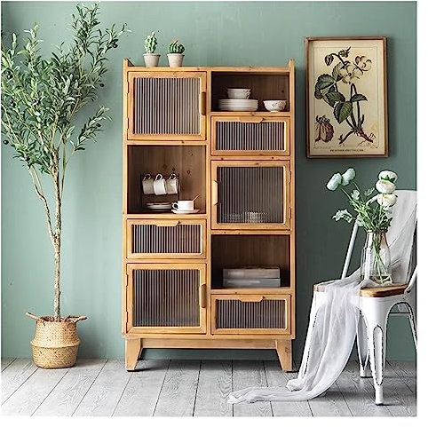 ENGENDER Sideboard Cabinet Nordic Sideboard Living Room Locker Log Tea Water Cabinet Glass Door Retro Furniture Solid Wood Wine Cabinet Sideboard Buffet Cabinet