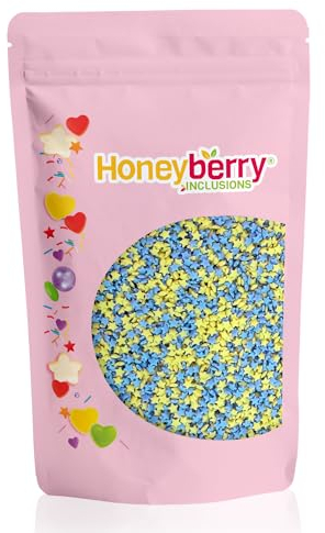 HONEYBERRY INCLUSIONS Blue & Yellow Mini Stars 200g - Premium Edible Decorating Sprinkles for Baking, Cupcake and Cake Decorations, Ice Cream, Dessert and Icing Decoration Toppers