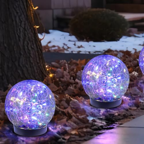 MLKNK Solar Globe Lights Outdoor Waterproof-Solar Balls-Solar Garden Lights-Orbs for Outside 2 Pack Cracked Glass Ball for Lawn Patio Yard Backyard Decorations