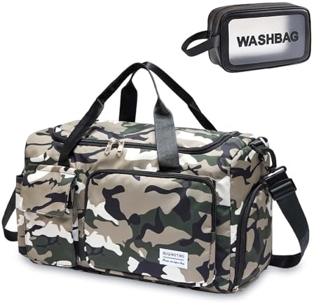 BEULPTN Kleine Sporttasche für Damen, Reisetasche, Handgepäck, Wochenendtasche mit Schuhfach, 37#Camo Green, Turnbeutel und Kulturbeutel