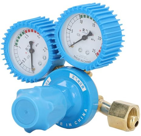 Risegun Regolatore di Pressione Ossigeno a Doppio Manometro – Riduttore per Bombola Gas con Manicotto in Ottone per Saldatura, Laboratori & Uso Medico