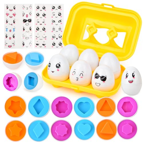 JoyGrow Passende Eier 6PCS Montessori Eier Spielzeug Farb und Formerkennung Sortierer Puzzle-Fähigkeiten Lernspielzeug für Kinder und Kleinkinder für Oster Weihnachten Kindertag (6PCS)
