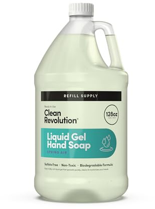 Clean Revolution Liquid Gel Hand Soap, Silky Rich Liquid, Quick Lather, Fast Rinsing, Contains Real Essential Oils (Spring Air) 128 Fl Oz