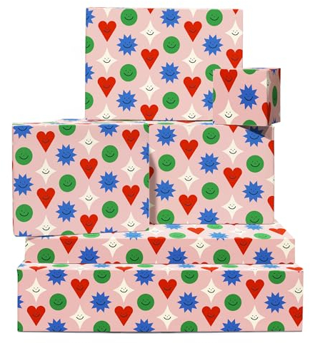 Geschenkpapier Für Kinder – 6 Blatt Rosa Geschenkpapier – Smiley Symbole – Für Frauen, Mädchen, Teenager – Geburtstag Babyparty Jahrestag Weihnachten – Recycelbar – Von Central 23