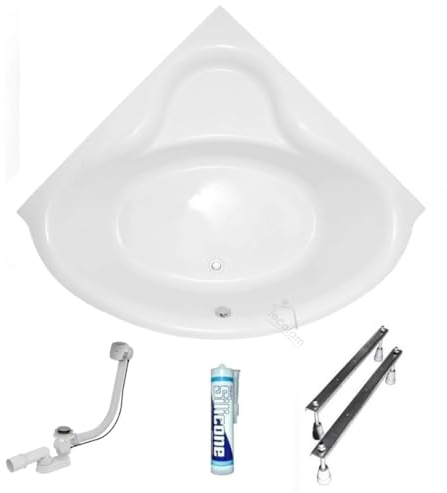 ECOLAM Baignoire d'angle acrylique Bala 140x140cm | pieds siphon silicone | Belle forme | Aspect moderne | acrylique blanc | baignoire de coin
