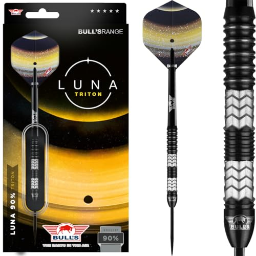 Bull's Luna 90% Triton Darts - Präzisionsgefertigtes -Stahlspitzenset mit einzigartigem Griffdesign, schwarzer PVD-Beschichtung und charakteristischem Logo für verbesserte Leistung 23 Gramm